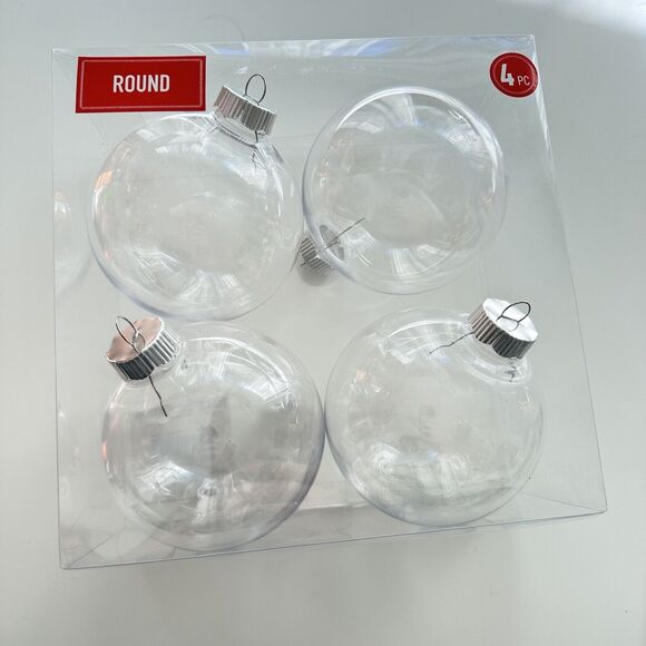 Holiday Crafting Clear Plastic Christmas Ornaments 3.5” Round Box Of 4 - Picture 2 of 3